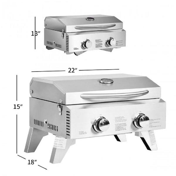 2-Burner Portable Stainless Steel BBQ Table Top Grill for