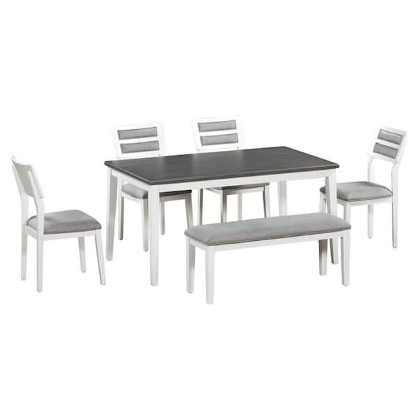 Sudzendf 6-Piece Solid Wood Outdoor Conversation Patio Furniture Set with Gray Cushions