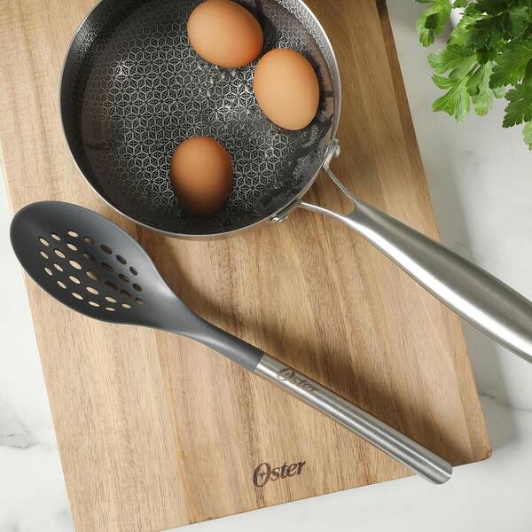 13.8 in. Nylon Slotted Spoon with Stainless Steel Handle in Silver