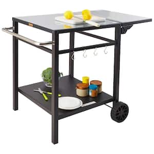Outdoor Grill Cart with Double-Shelf BBQ Movable Food Prep Table Multifunctional Foldable Iron Table Top