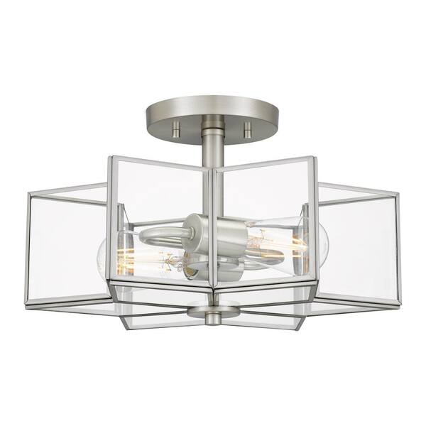 DSI Calypso Heights 14.25 in. 2-Light Brushed Nickel Flush Mount with Clear Bound Glass