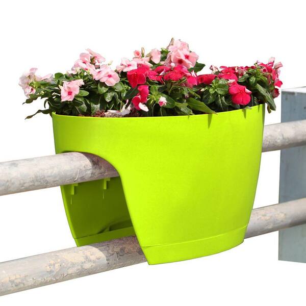 Greenbo 11.4 in. x 11.8 in. x 11.4 in. Apple Green Plastic Railing and Deck Planter (2 pack)
