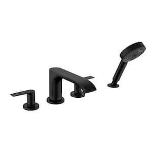 Vivenis 2-Handle Deck Mount Roman Tub Faucet  with Hand Shower in Matte Black