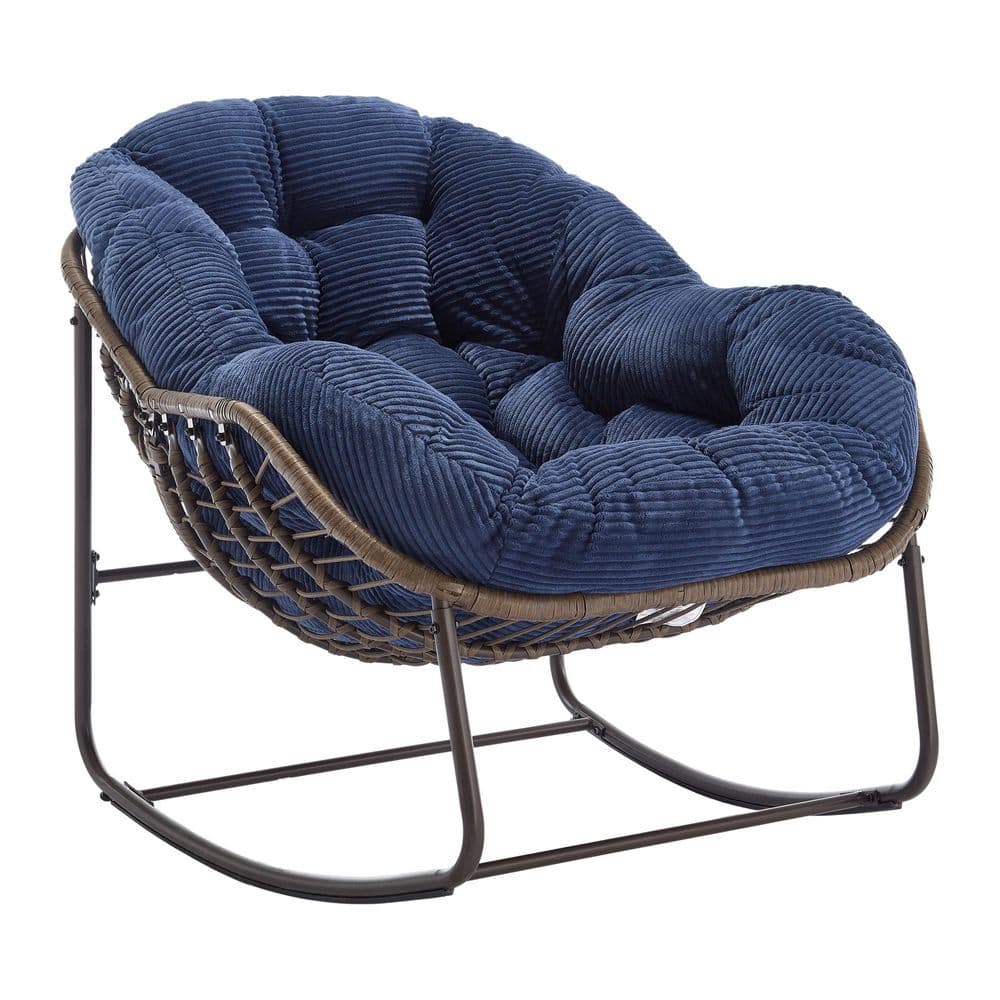 Aerie Metal Rattan Wicker Egg Outdoor Rocking Chair with Blue Corduroy Cushion for Garden, Patio, Room (1-Pack) price history on PriceWatchPro