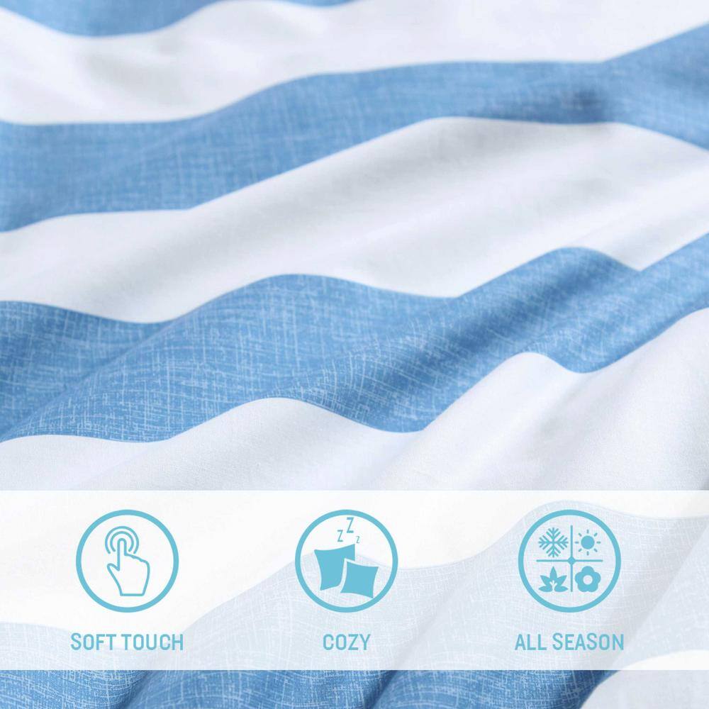 Blue and White Cotton Full Duvet Cover Set with Shams