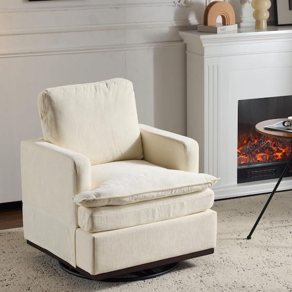 Beige Barrel Arm Chair with Swivel Base