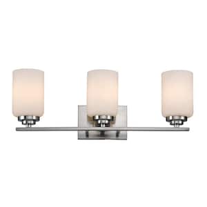 Mod Pod 22 in. 3-Light Polished Chrome Bathroom Vanity Light Fixture with Frosted Glass Cylinder Shades