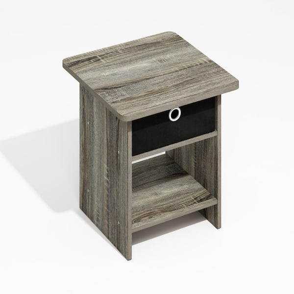 Furinno Modern 15.5 in. Grey Oak/Black Wood End Table with Bin Drawer