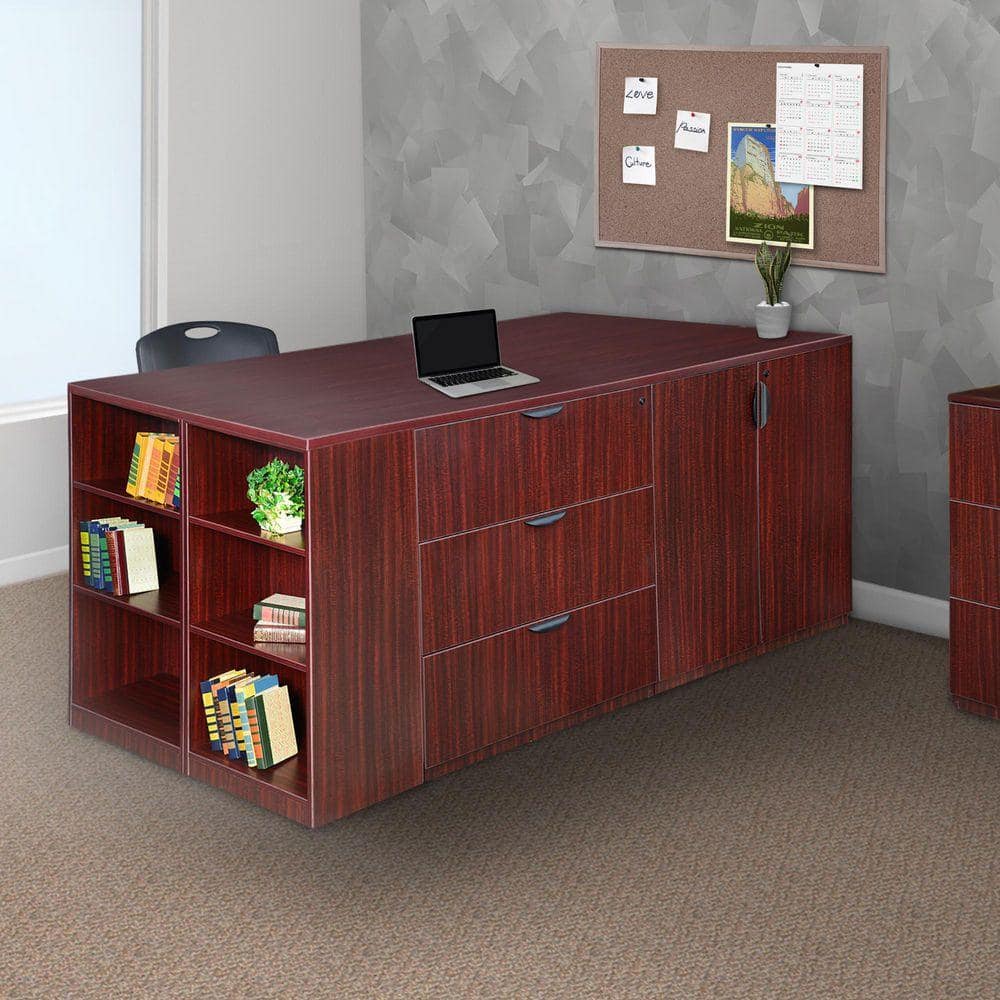Legacy 85 in. Mahogany Stand Up 2 Storage Cabinet/ Lateral File/ Desk Quad with Bookcase End
