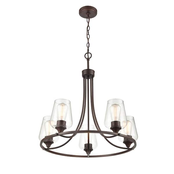 5-Lights 25 in. Rubbed Bronze Chandelier