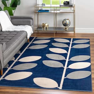 Barclay Belinay Botanical Leaves Floral Pattern Blue 5 ft. 3 in. x 7 ft. 3 in. Area Rug