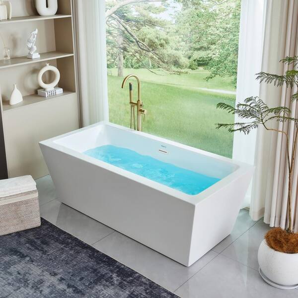 Vanity Art Tarbes 67 in. Acrylic Flatbottom Freestanding Bathtub in Pure White