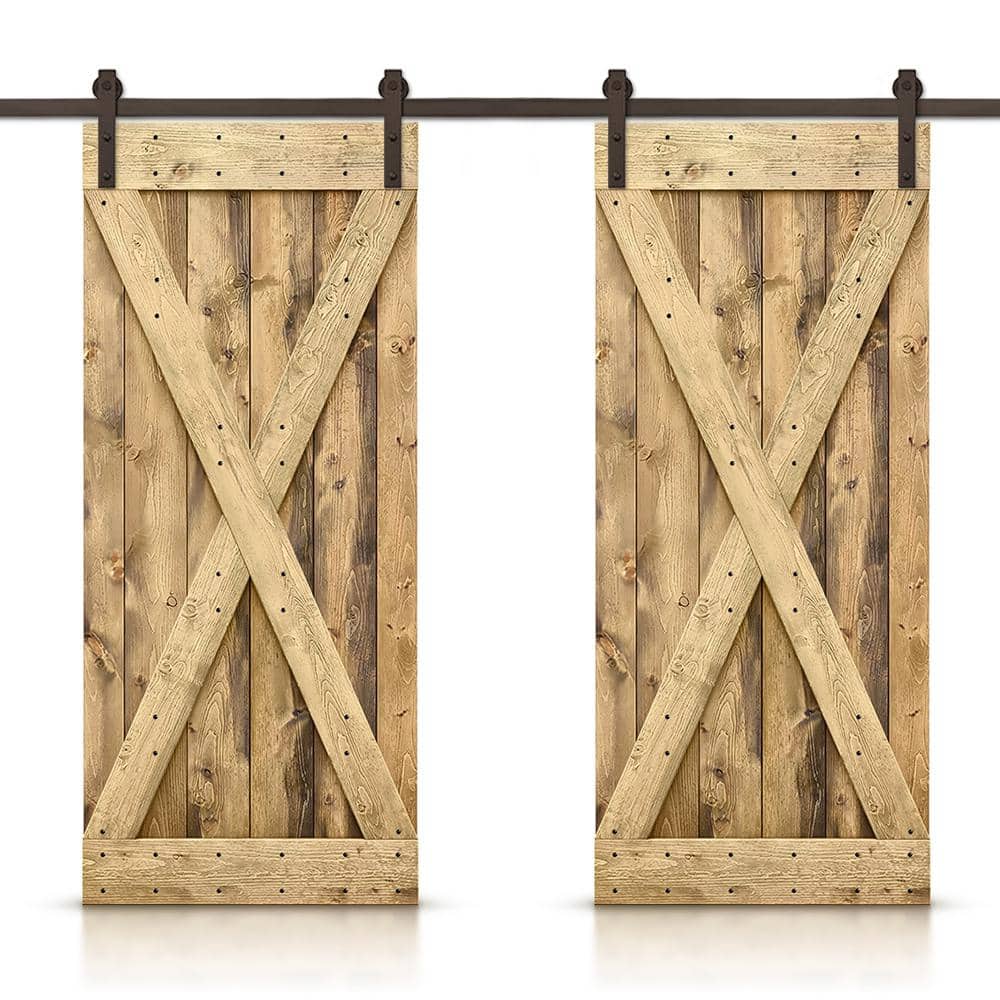 X 96 in. x 84 in. Weather Oak Stained DIY Solid Pine Wood Interior Double Sliding Barn Door with Hardware Kit price history on PriceWatchPro
