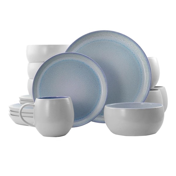 Elama Mocha 16-Piece Blue Stoneware Dinnerware Set (Service for 4)