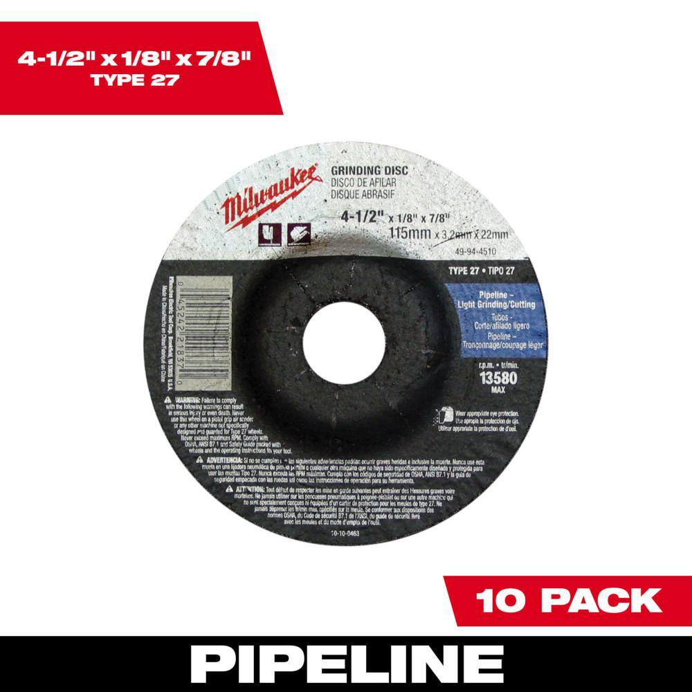 Milwaukee 41/2 in. x 1/8 in. x 7/8 in. Grinding Wheel (Type 27) 4994