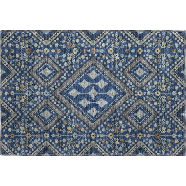 Mayfield Premium Machine Washable Abstract AMF2459 Navy 2 ft. x 3 ft. Accent Rug
