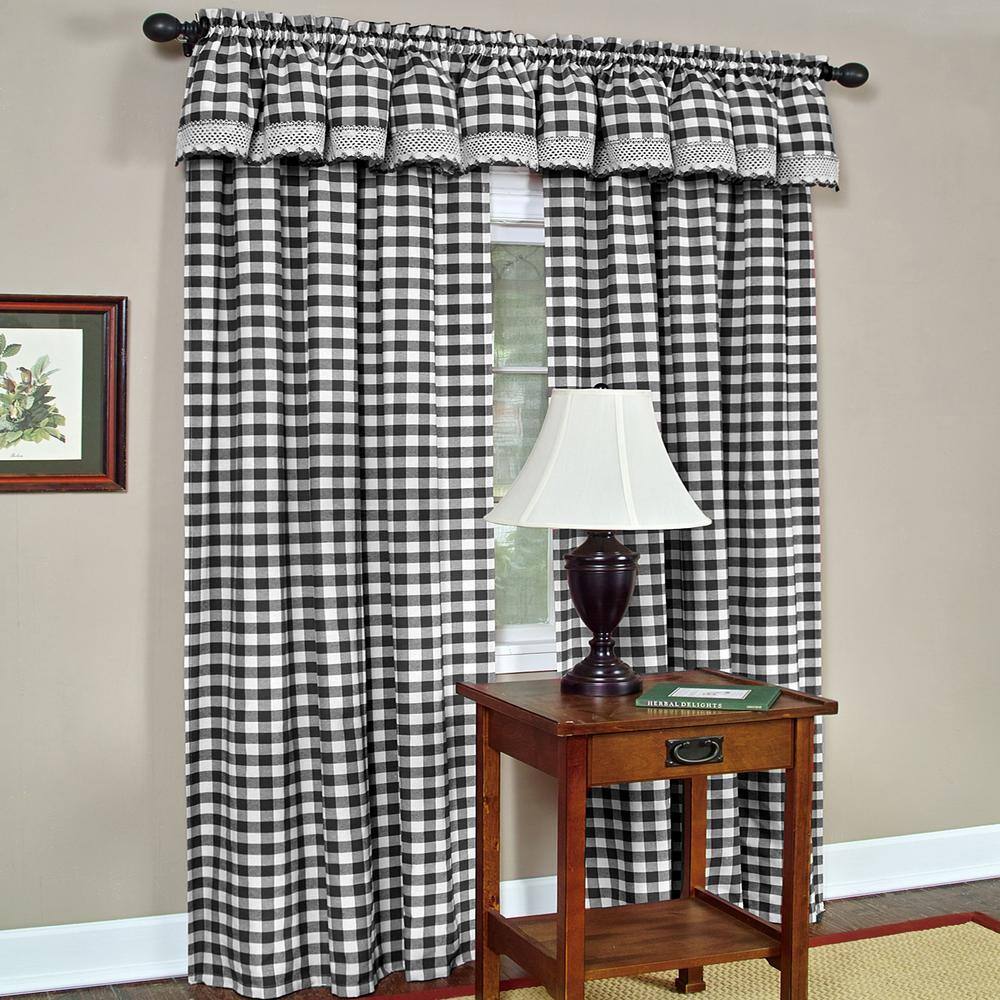 Black and White Buffalo Check Cotton Blend Drapes, 42 x 63