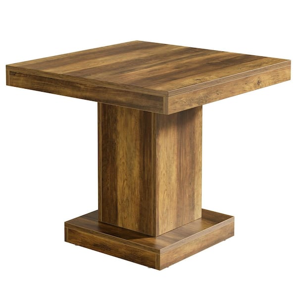 Halseey Rustic Brown Wood 31.5 in. Pedestal Dining Table Seats 4, Farmhouse Square Table for Home Dining Room Kitchen