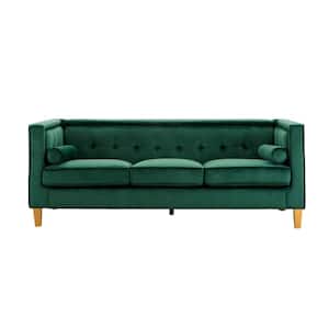 84 in Wide Square Arm Velvet Rectangle Sofa in Green