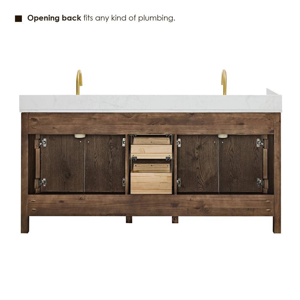 Cerrito 72" Brown Oak Double Sink Vanity with White Stone Top