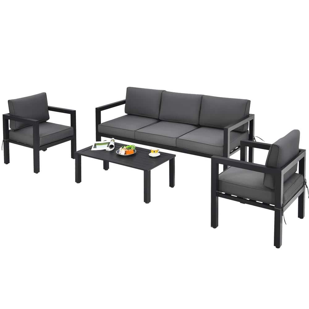 4-Piece Aluminum Patio Conversation Set with Gray Cushions price history on PriceWatchPro