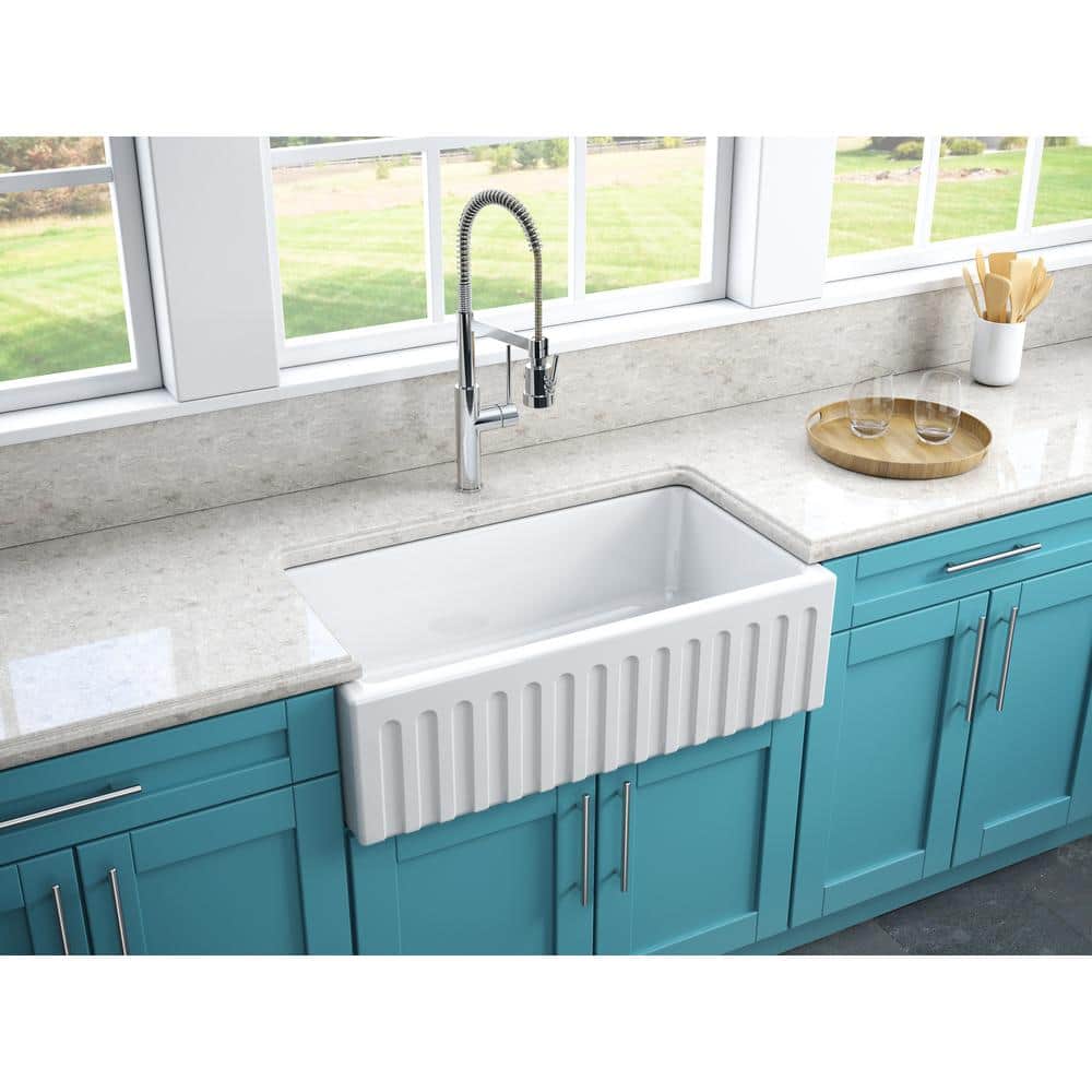 33" White Fireclay Farmhouse Apron Sink