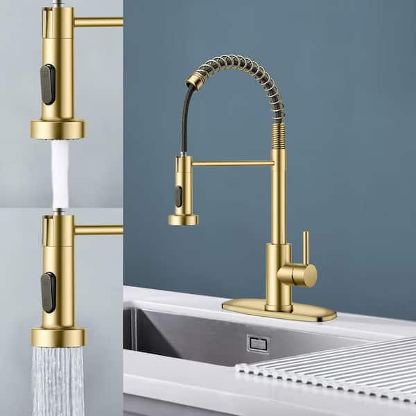 19.29 in. H Pull Down Sprayer Kitchen Faucet with 360° Spout Swivel in Brushed Gold Stainless Steel