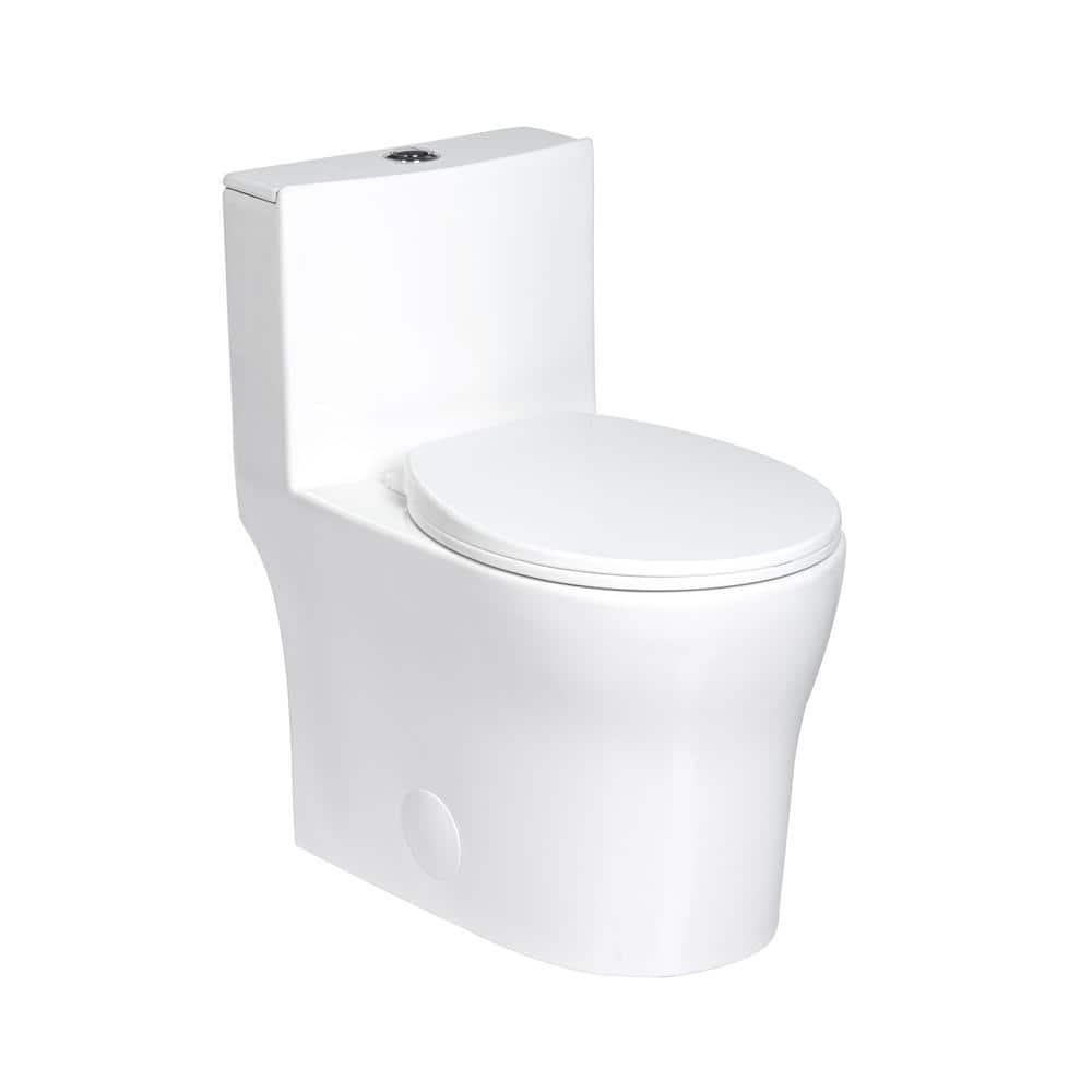 Gloss White Round One-Piece Dual Flush Toilet with Soft Close Seat