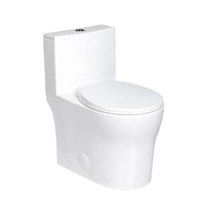 CD-T003 12 in. 1-Piece 0.9/1.28 GPF Dual Flush Round Toilet in White Seat Included