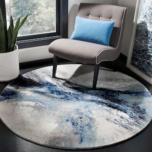 Galaxy Blue/Gray 4 ft. x 4 ft. Round Abstract Area Rug