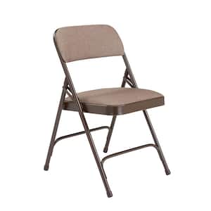 Brown Fabric Padded Seat Stackable Folding Chair (Set of 4)