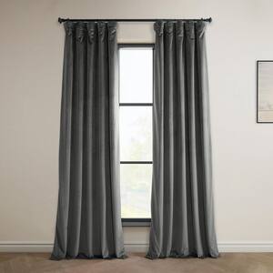 Pepper Grey Velvet Rod Pocket Room Darkening Curtain - 50 in. W x 84 in. L (1 Panel)