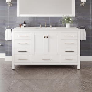 Aberdeen 60 in. Single Sink White Bath Vanity with White Carrara Quartz Top (Assembled)