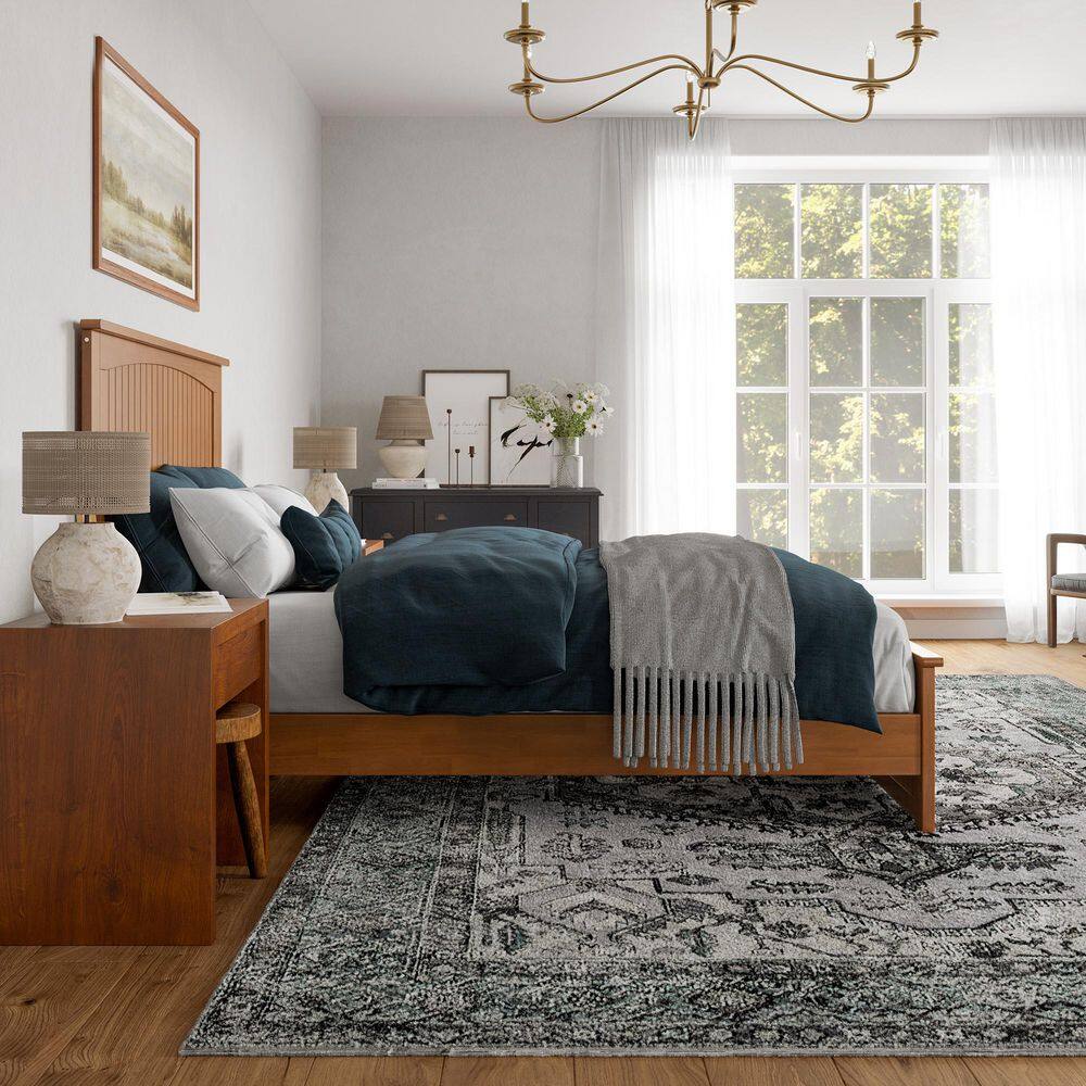 Naples Queen Light Toffee Solid Wood Platform Bed with Headboard and Footboard