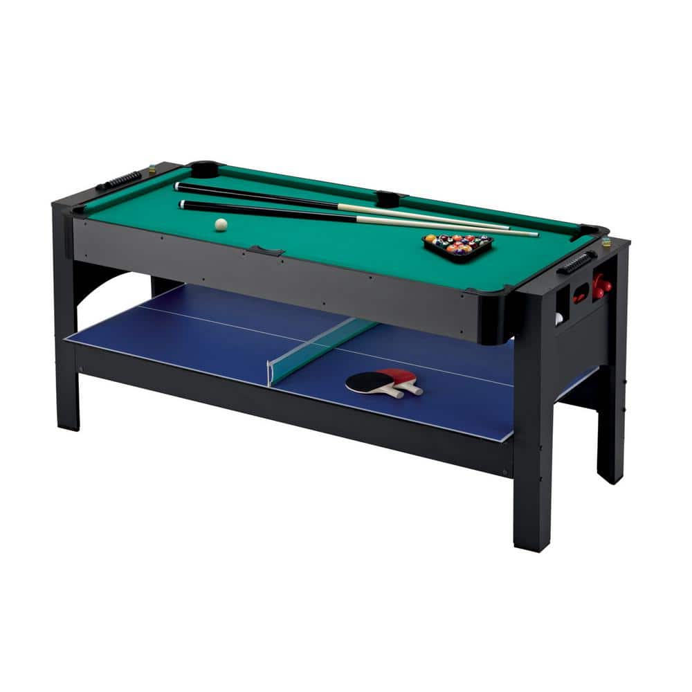 6' Black Multi-Game Table with Pool, Air Hockey, and Table Tennis