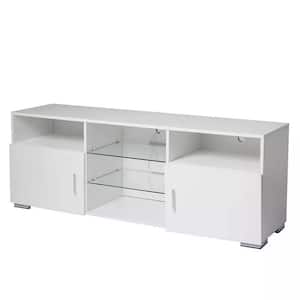 57.08 in. W x 13.78 in. D x 19.68 in. H White Freestanding Linen Cabinet with 2-Doors and 2 Glass Shelf for Bathroom