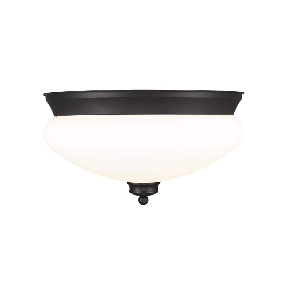 Matte Black Opal Glass 13" LED Bowl Flush Mount Light