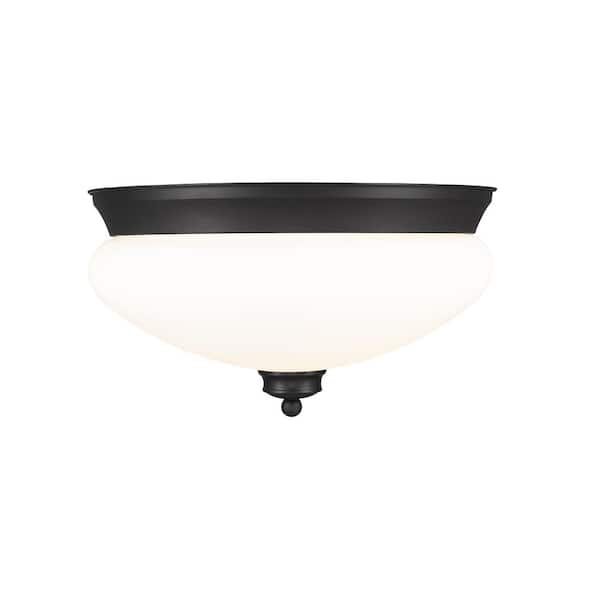 Unbranded 21.5 in. 2-Light Matte Black Flush Mount with Matte Opal Shade