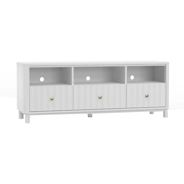 Benjara 63.5 in. White and Gold Wood TV Stand Fits TVs 65 in. with 3 Drawers
