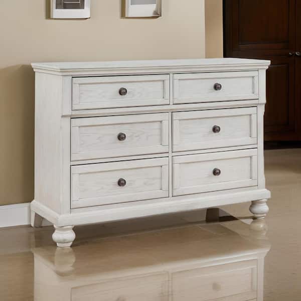 Benjara White 6-Drawers 54 in. Dresser Without Mirror