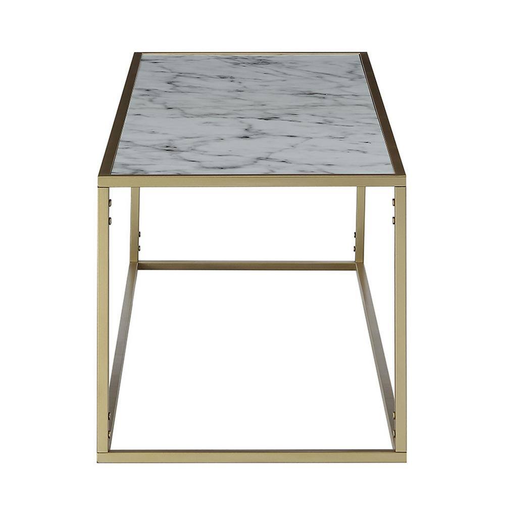 Gold Faux Marble Rectangular Coffee Table with Metal Frame