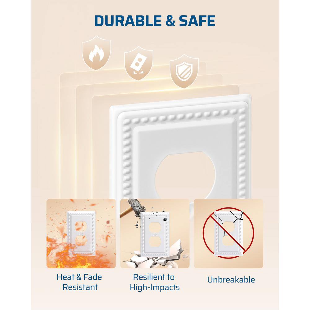 White Beaded Metal 1-Gang Duplex Outlet Cover Plate, 4-Pack