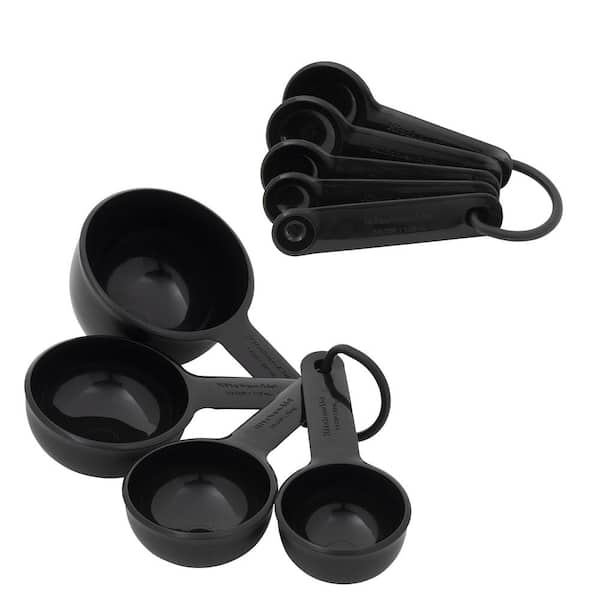 Adrinfly Universal 9-Piece Black Measuring Cup Set with Grip Handles