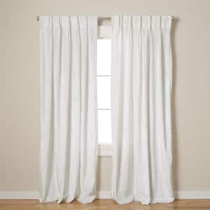 Velvet Winter White Solid Light Filtering Triple Pinch Pleat / Hidden Tab Curtain, 27 in. W x 84 in. L (Set of 2)