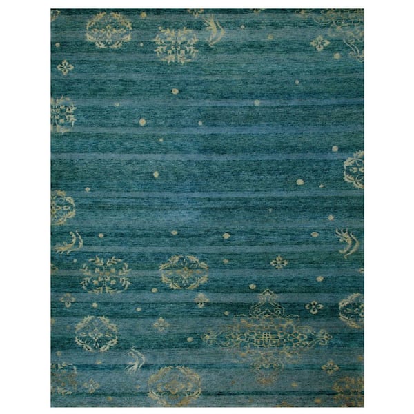 HomeRoots 8 x 10 Tan, Blue, Green Striped Area Rug