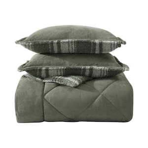 Big Lake Plaid 2-Piece Olive Green Microfiber Twin Comforter Set