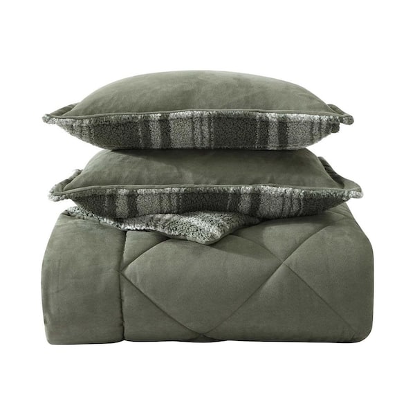 Eddie Bauer Big Lake Plaid 3-Piece Olive Green Microfiber King Comforter Set