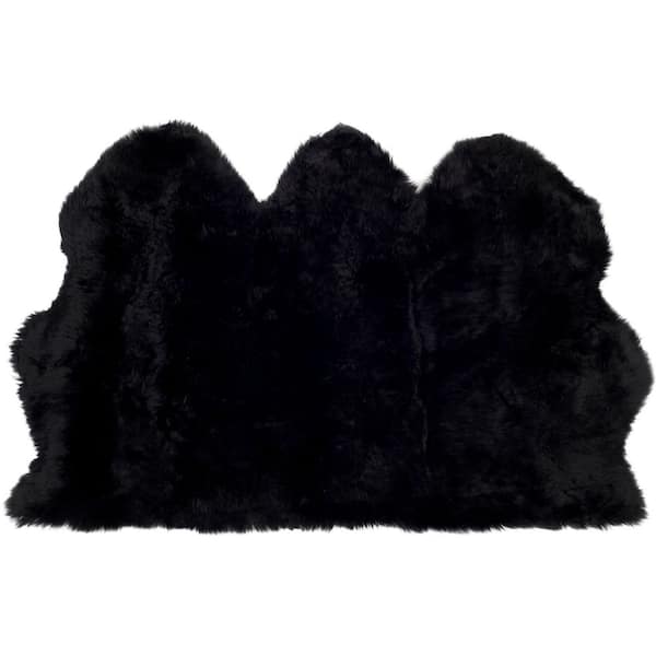 Sheep Skin 3 ft. x 5 ft. Midnight Black Solid Color Area Rug