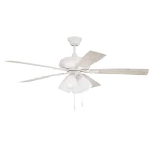 Eos Frost 4 Light 52 in. Indoor Dual Mount White Finish Ceiling Fan with Reversible White/Washed Oak Blades