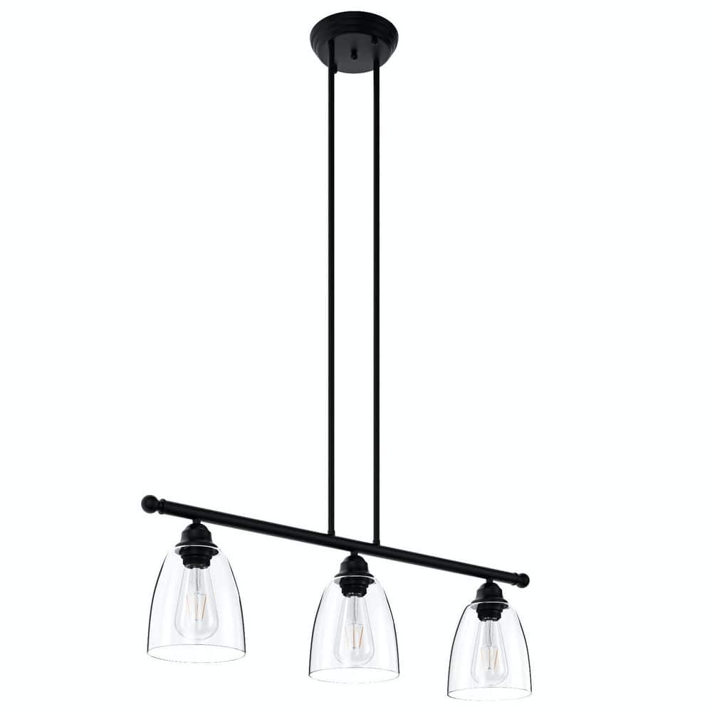 Farmhouse 3-Light Black Metal and Clear Glass Tiered Kitchen Island Pendant